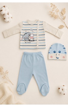 Beniizle Fil Ve Zebra My Friends Baskılı 3'lü Bebek Hastane Çıkış Set Mavi Beniizle Fil Ve Zebra My Friends Baskılı 3'lü Bebek Hastane Çıkış Set Mavi