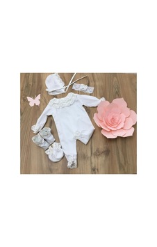 Hayy Baby Kıds Wear Kız Bebek Beyaz Dantelli Hastane Çıkışı