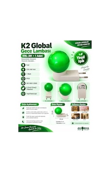K2 Global 1w Fişli Yeşil Gece Lambası Ip20 220 Volt Prize Takılabilen Çok Renkli