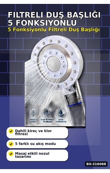 Filtreli Duş Başlığı 5 Fonksiyonlu Masaj Etkili Banyo Başlığı, Klor Kireç Filtreleme Bx-316068 Diğer Filtreli Duş Başlığı 5 Fonksiyonlu Masaj Etkili Banyo Başlığı, Klor Kireç Filtreleme Bx-316068 Diğer