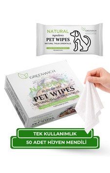 Kedi Ve Köpek Hijyen Mendili 50'li Tekli Paket Yüz, Pati, Kulak Ve Arka Bölge Temizliği İçin Tek Kullanımlık Vegan Temizleme Mendili