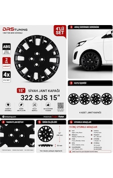 Chevrolet Uyumlu 15 Inc Kırılmaz Parlak Siyah Jant Kapağı 1 Takım 4 Adet No:322