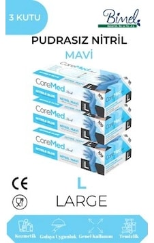 Coremed Mavi Nitril Eldiven L Beden Pudrasız 3 Kutu