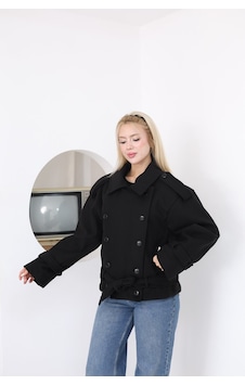 Moda Banuş Kadın Kuşaklı Kruvaze Kaşe Trenç Ceket 2976 Siyah Moda Banuş Kadın Kuşaklı Kruvaze Kaşe Trenç Ceket 2976 Siyah