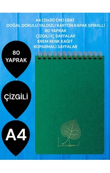 Çizgili A4 21x30 Cm 80 Yaprak Karton Kapak Spiralli Krem Renk Sayfalar Üstten Açılır Linden Koyu Yeşil Çizgili A4 21x30 Cm 80 Yaprak Karton Kapak Spiralli Krem Renk Sayfalar Üstten Açılır Linden Koyu Yeşil