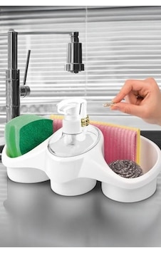 Deterjan Hazneli Süngerlik Mutfak Sabunluğu Lavabo Düzenleyici Organizer Portatif Beyaz Deterjan Hazneli Süngerlik Mutfak Sabunluğu Lavabo Düzenleyici Organizer Portatif Beyaz