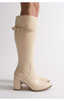 Analin Shoes Kadın Hakiki Deri Altın Toka Detaylı Şık Topuklu Çizme Bej Analin Shoes Kadın Hakiki Deri Altın Toka Detaylı Şık Topuklu Çizme Bej