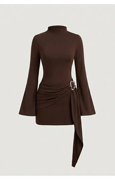 J&kstores Kadın Dik Yaka Toka Detaylı Kuşaklı Toparlayıcı Kalıp Trend Tasarım Mini Elbise Kahverengi J&kstores Kadın Dik Yaka Toka Detaylı Kuşaklı Toparlayıcı Kalıp Trend Tasarım Mini Elbise Kahverengi
