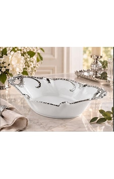 Roykıng Camelıa Gümüş Kulplu Oval Derin Sunum Tabağı 34x19x7 Beyaz Roykıng Camelıa Gümüş Kulplu Oval Derin Sunum Tabağı 34x19x7 Beyaz