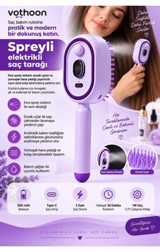Zenvia Elektrikli Spreyli Saç Tarağı 300 Mah Type C Şarjlı İnce Spreyli Antistatik Bakım Fırçası Mor Znv2026 Zenvia Elektrikli Spreyli Saç Tarağı 300 Mah Type C Şarjlı İnce Spreyli Antistatik Bakım Fırçası Mor Znv2026
