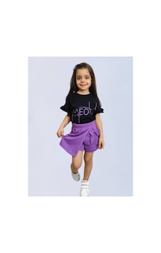 Barbosa Kız Çoçuk 2'li Pamuklu T-shirt Şort Etek Takım Mor-siyah