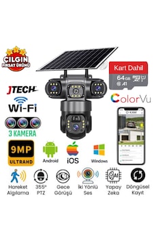 O-kam 6040 3mp+3mp+3mp 9mp Wi-fi Solar Panelli 3 Lens Alert Ptz Akllı Kamera + 64gb Sd Kart Dahil O-kam 6040 3mp+3mp+3mp 9mp Wi-fi Solar Panelli 3 Lens Alert Ptz Akllı Kamera + 64gb Sd Kart Dahil