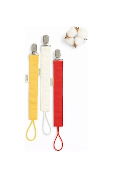 Emzik Askısı - Emzik Zinciri - Emzik Tutacağı - 3'lü Set - Sarı, Ekru, Kırmızı Emzik Askısı - Emzik Zinciri - Emzik Tutacağı - 3'lü Set - Sarı, Ekru, Kırmızı