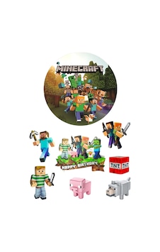 Yenilebilir Yuvarlak Pasta Ve Figür Resim Baskısı Şekerli Kağıt Minecraft Temalı 36 Yenilebilir Yuvarlak Pasta Ve Figür Resim Baskısı Şekerli Kağıt Minecraft Temalı 36