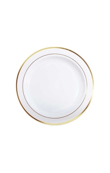 Plastik Gold Renk İşlemeli Beyaz Tabak 19 Cm - 6 Adet