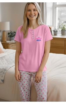 Yeni İnci Kadın Pamuk Pijama Takımı Pembe