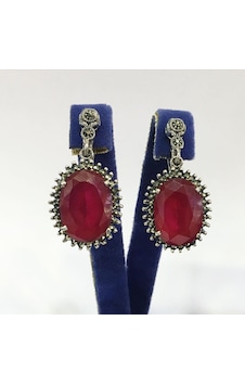 Gümüş Markazit ve Kök Yakut Taşli Küpe N11.44338