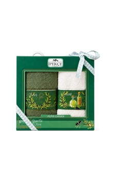 Truva Zeytin Desenli Baskılı Mutfak Peçetesi Seti 2 Li 30x50 Cm Koyu Yeşil-beyaz