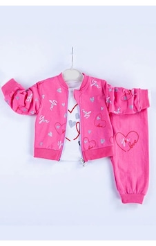 Babydonat Kalp Desenli Hırkalı Pamuklu 3'lü Kız Bebek Takımı Pembe Babydonat Kalp Desenli Hırkalı Pamuklu 3'lü Kız Bebek Takımı Pembe