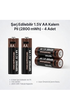 Şarjlı Kalem Aa Kalın Lityum Pil 1.5v Aa Şarjlı Pil Type C İle Şarj Edilebilen 2800mwh 4 Adet Şarjlı Kalem Aa Kalın Lityum Pil 1.5v Aa Şarjlı Pil Type C İle Şarj Edilebilen 2800mwh 4 Adet