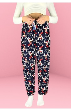 Farya Home Dreamy Soft Kadife Dokulu Desenli Süet Pijama Altı Pantolon Lacivert
