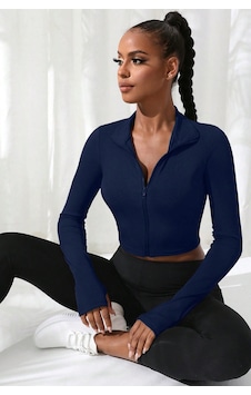 I-moda Kadın Lacivert Uzun Kol Fermuarlı Parmak Geçme Detaylı Dik Yaka Crop Top Bluz I-moda Kadın Lacivert Uzun Kol Fermuarlı Parmak Geçme Detaylı Dik Yaka Crop Top Bluz