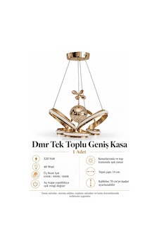 Dmr Tek Toplu Taçlı Geniş Kasa Altın Gold Şerit Sarkıt Led Avize Üç Renk 40w 6500k/4000k/3000k Be Çok Renkli