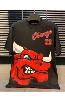 Flood Of Style Erkek Antrasit Chicago 23 Baskılı Oversize Bisiklet Yaka Tshirt Gri Flood Of Style Erkek Antrasit Chicago 23 Baskılı Oversize Bisiklet Yaka Tshirt Gri
