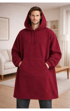 Alpin Unisex Kapüşonlu Oversize Hoodie Battaniye Kanguru Cepli, Yumuşak Dokulu, Sıcak Tutan Ev Giyim Bordo Bordo