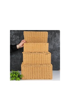 Rattan 3'lü Kapaklı Sepet Kahverengi - 637436681 Kahverengi - 637436681 Kahverengi