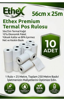 Premium Termal Pos Rulosu 10'lu Ekonomik Paket - 56mm X 25m - Bpa İçermez, Keskin Baskı Kalitesi, Tüm Yazarkasa Ve Pos Cihazlarıyla %100 Uyumlu Beyaz - 875859918 Premium Termal Pos Rulosu 10'lu Ekonomik Paket - 56mm X 25m - Bpa İçermez, Keskin Baskı Kalitesi, Tüm Yazarkasa Ve Pos Cihazlarıyla %100 Uyumlu Beyaz - 875859918