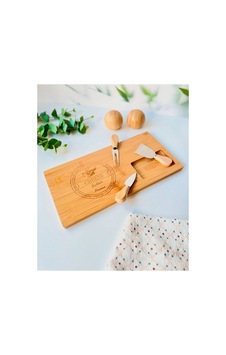 Bambu 4 Parça Peynir Sunum Tahtası Seti Peynir Sunum Tabağı Bej Bej