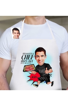 Bk Gift Personalized Chef Cartoon White Kitchen Apron - 2 Bej Bk Gift Personalized Chef Cartoon White Kitchen Apron - 2 Bej