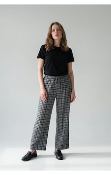 Madmext Gri Lastikli Bel Geniş Paça Ekose Pantolon Mg2658 Gri Madmext Gri Lastikli Bel Geniş Paça Ekose Pantolon Mg2658 Gri