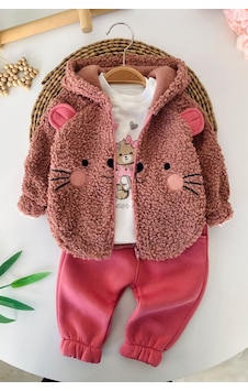 Minigimin Cicileri Kedi Figürlü Peluş Ceketli, Baskılı Tişörtlü Ve Fırfır Paçalı Kız Bebek 3 Lü Takım - Gül Kurusu Minigimin Cicileri Kedi Figürlü Peluş Ceketli, Baskılı Tişörtlü Ve Fırfır Paçalı Kız Bebek 3 Lü Takım - Gül Kurusu
