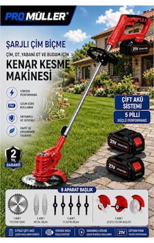 Pro Müller Pro 21 V 5 Ah Teleskopik Uzatmalı Kömürsüz Turbo Motor Çift Akülü Ot Çalı Biçme Tırpanı Pro Müller Pro 21 V 5 Ah Teleskopik Uzatmalı Kömürsüz Turbo Motor Çift Akülü Ot Çalı Biçme Tırpanı