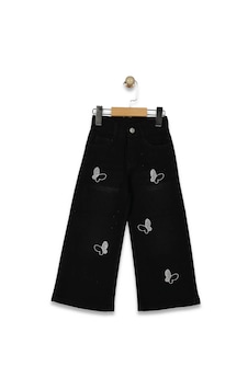 Bellamio Kids Taşlı Kelebek Nakışlı Siyah Kız Çocuk Kot Pantolon/jean