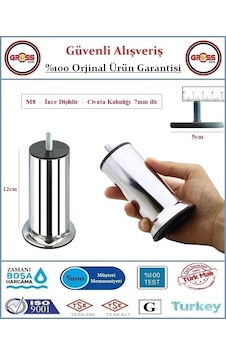 Koltuk, Yatak, Mobilya, Baza Ayağı 12cm - M8 İnce Diş - 2 Adet Krom