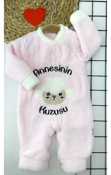 Özgün Adım 3-6-9-12 Ay Kuzu Tüylü Kumaş Annesinin Kuzusu Nakışlı Alttan Çıtçıtlı Kız Erkek Bebek Tulumu Renkli