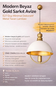 Modern Beyaz Gold Sarkıt Avize E27 Duy Metal Gövde Minimal Dekoratif Tavan Lambası 1 Modern Beyaz Gold Sarkıt Avize E27 Duy Metal Gövde Minimal Dekoratif Tavan Lambası 1
