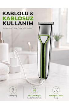 T Tipi Kesici Başlıklı Şarjlı Saç Sakal Makinesi 3 Taraklı Kablosuz Favori Ense Düzeltici Bx-313670 1 - 2 Saat