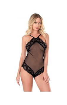 Aria's Closet Dantel İşlemeli Siyah File Tül Bodysuit