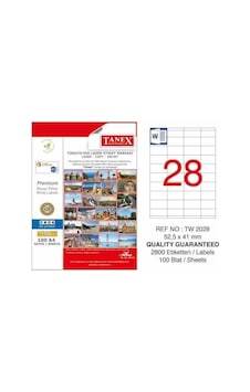 Tanex Etiket A4 Laser 52.5 Mm X 41 Mm Tw-2028 1 A4 Sayfada 28 Eti