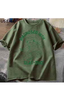 Flood Of Style Katlet-dhd İle Teşhis Kadın Erkek Pamuklu T-shirt Komik Seyahat Giyim Yaz Kurbağa Grafik Tshi Yeşil