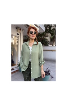 Denizege Viskon Klasik Basic Gömlek Çağla Yeşili Haki Haki Denizege Viskon Klasik Basic Gömlek Çağla Yeşili Haki Haki