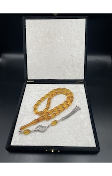 925 Ayar Gümüş Dizayn Ateş Kehribar Tespih 12x8 Mm