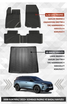 Peuegot 5008 Elektrikli 2024 Sonrası Uyumlu 4.5d Premium Havuzlu Oto Paspas Ve Liner Bagaj Havuzu