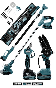 Assur Asr1271 4'lü Set 21v Teleskopik Bağ Makası & Çim Biçme Makinesi & Budama Testeresi Mavi Assur Asr1271 4'lü Set 21v Teleskopik Bağ Makası & Çim Biçme Makinesi & Budama Testeresi Mavi