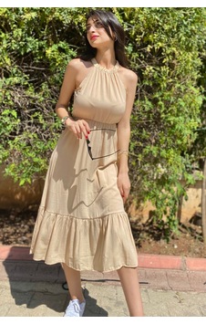 Trend Alisse Kadın Bej Halter Yaka Midi Boy Yazlık Bodrum Elbise Taş Trend Alisse Kadın Bej Halter Yaka Midi Boy Yazlık Bodrum Elbise Taş