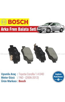Toyota Corolla Uyumlu 1.4 D4D Bosch Arka Fren Balatası 2007-2012 Toyota Corolla Uyumlu 1.4 D4D Bosch Arka Fren Balatası 2007-2012